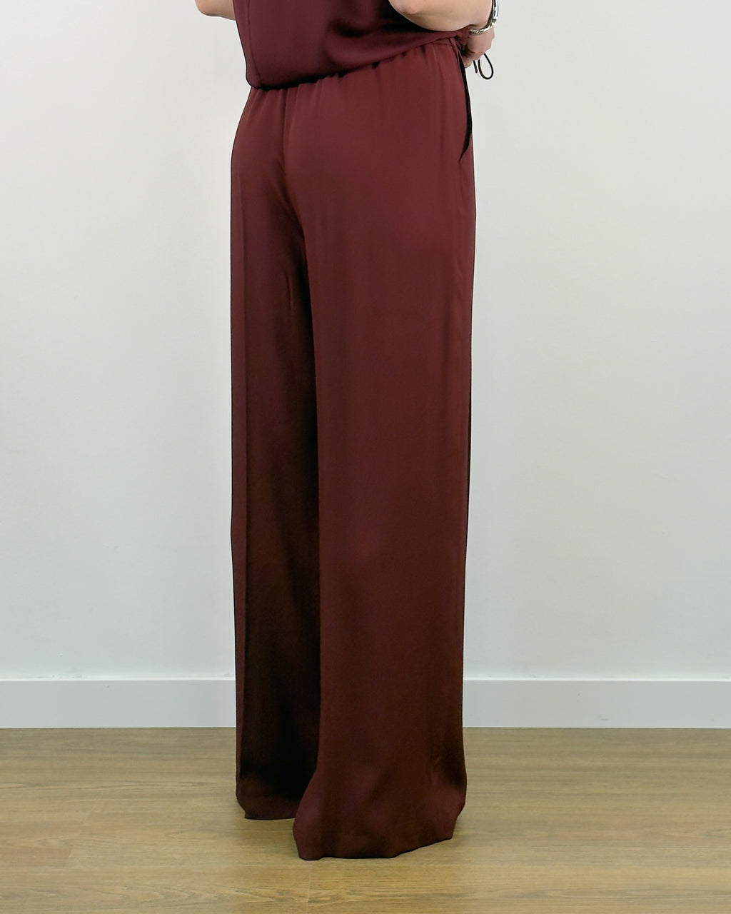 Pantalone Palazzo in Misto Seta con Elastico - Sangria