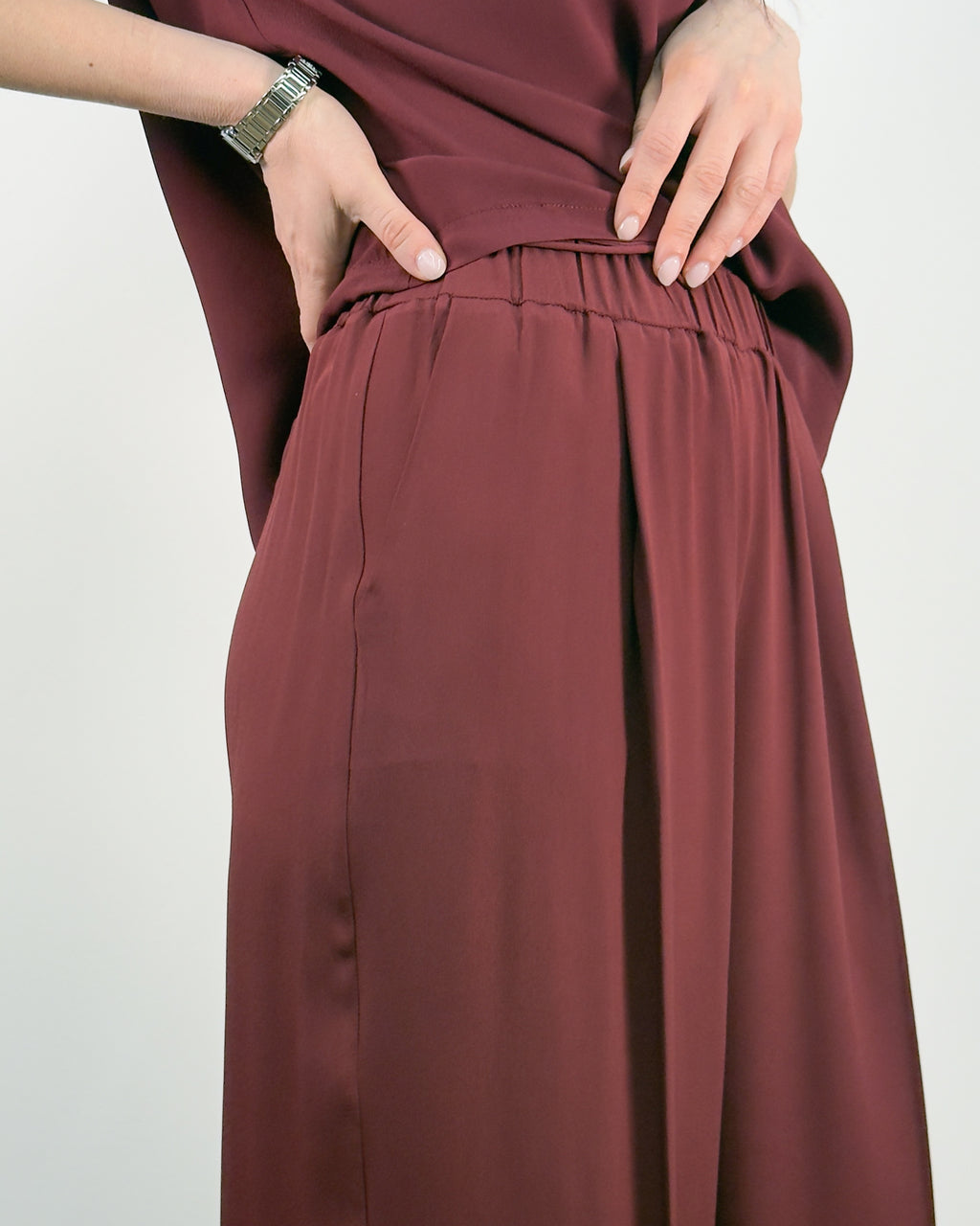 Pantalone Palazzo in Misto Seta con Elastico - Sangria