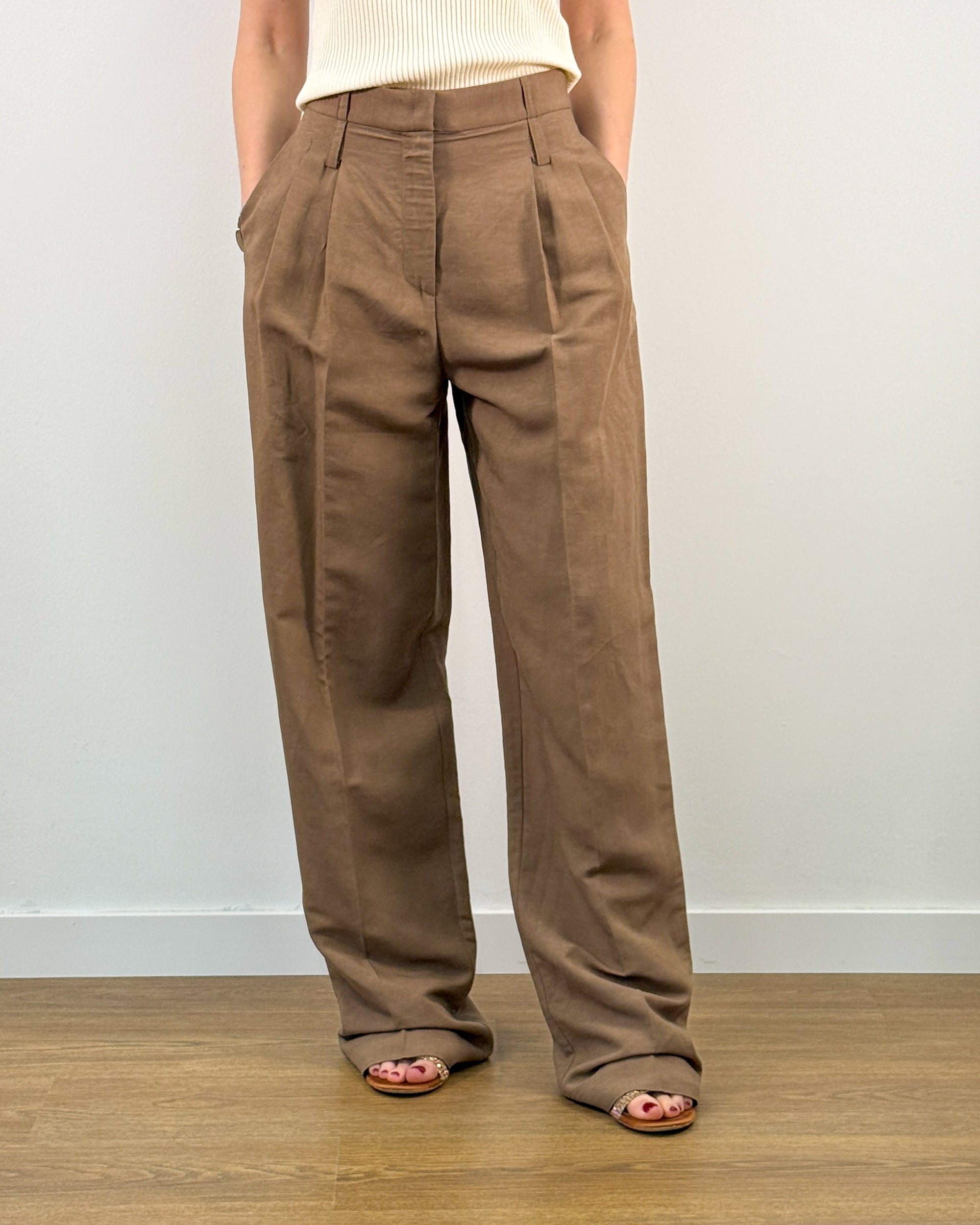 Pantalone Palazzo in Misto Lino - Marrone