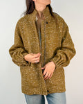 Giacca Bomber in Tweed Spigato con Collo alla Coreana - Senape