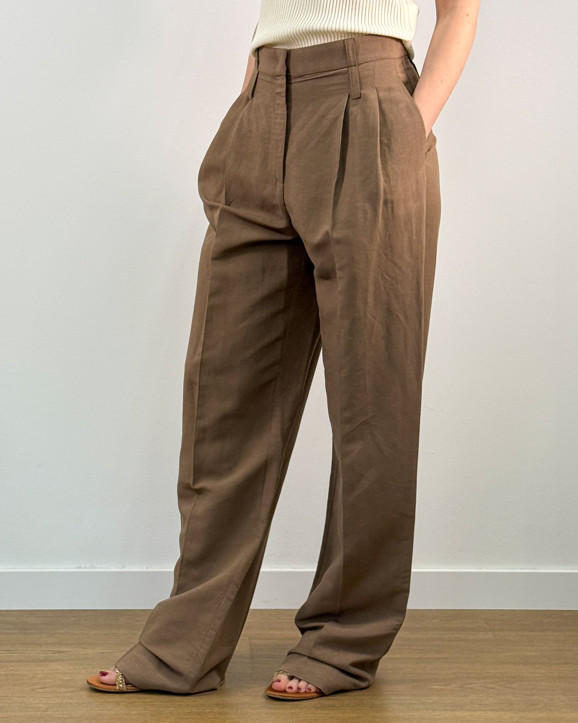Pantalone Palazzo in Misto Lino - Marrone