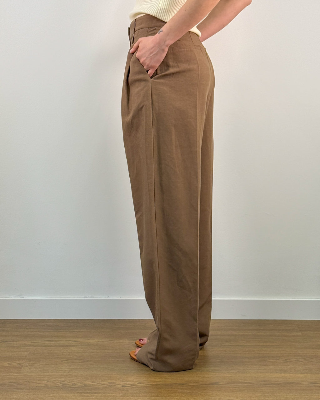 Pantalone Palazzo in Misto Lino - Marrone