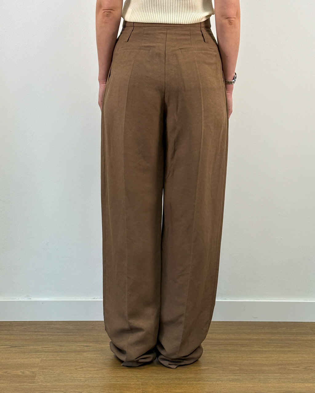 Pantalone Palazzo in Misto Lino e Viscosa - Marrone