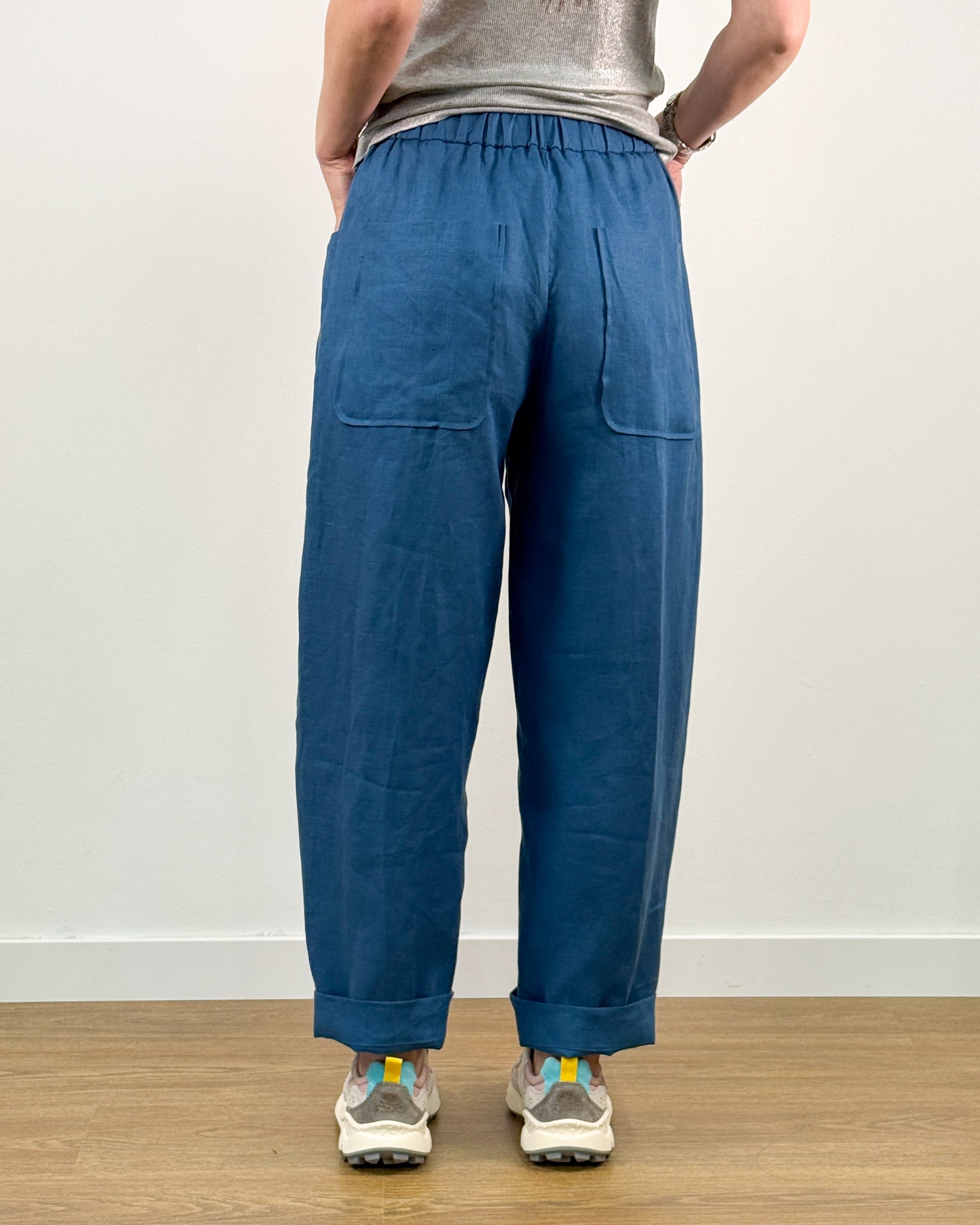 Pantalone in Puro Lino con Elastico - Blu