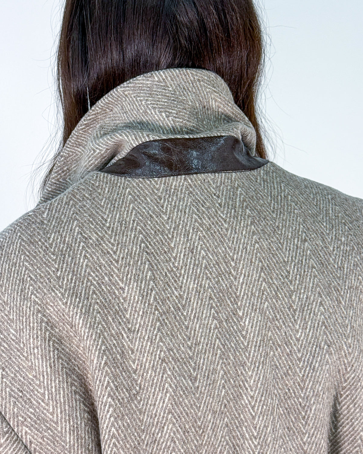 Spolvero Lungo in Lana Vergine Spigata con Cintura in Pelle - Beige Nomad