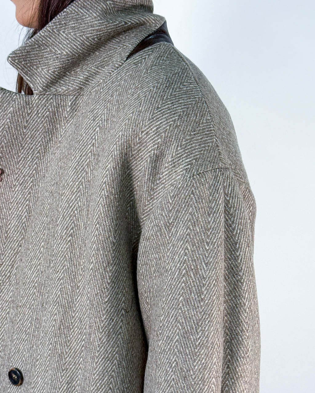 Spolvero Lungo in Lana Vergine Spigata con Cintura in Pelle - Beige Nomad