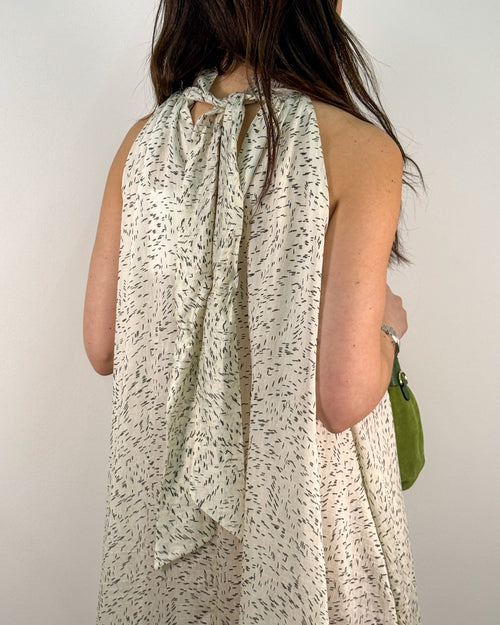 Abito Lungo Svasato con Scollo all'Americana in Misto Lyocell e Lino - Fantasia