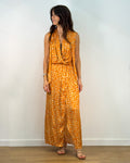 Abito Lungo in viscosa con Scollo Drappeggiato e Spacco - Arancio