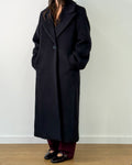 Cappotto Lungo Doppiopetto in Lana e Mohair con Chiusura Asimmetrica - Nero