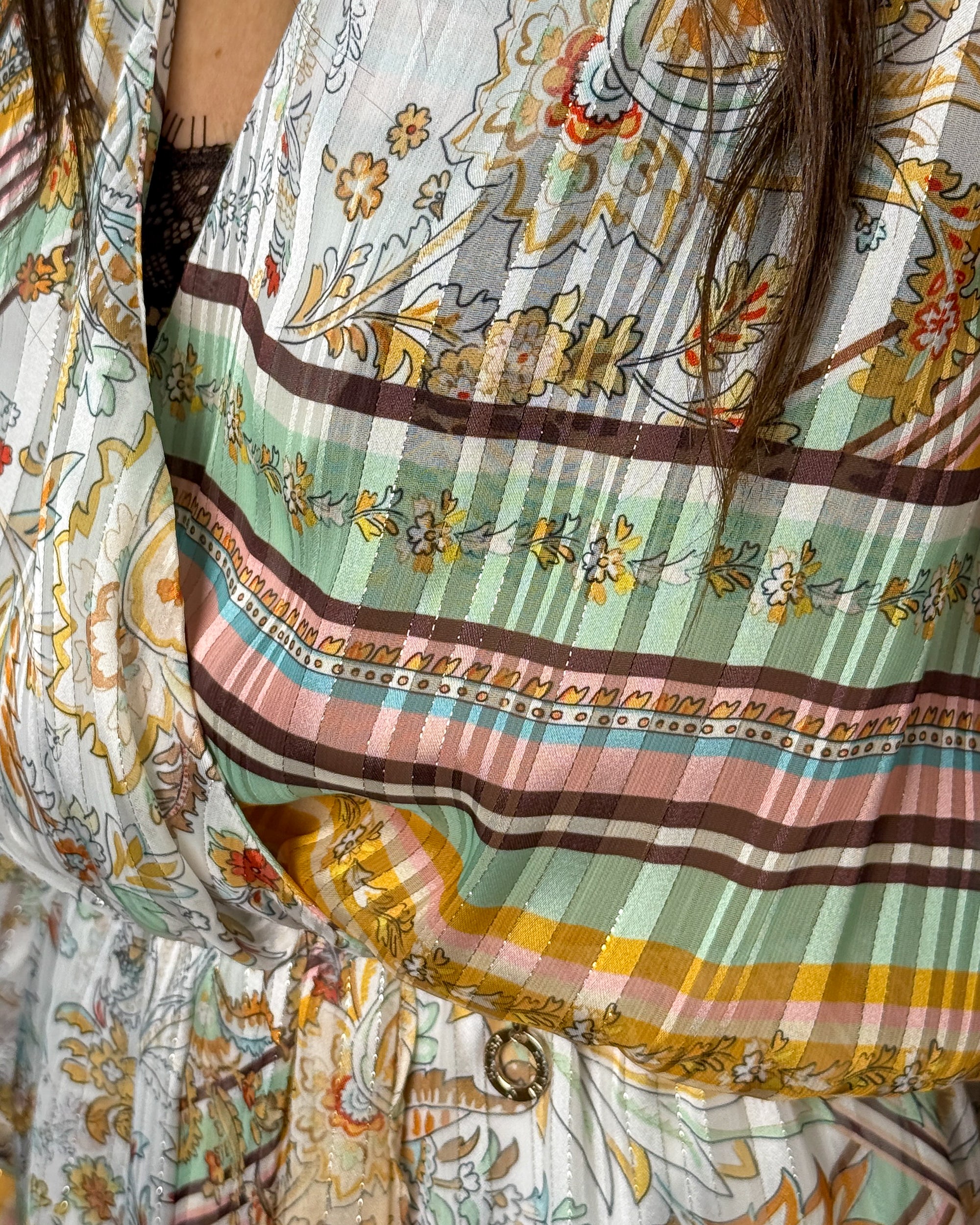 Mini Abito a Portafoglio Stampa Foulard con Orlo Asimmetrico - Multicolore