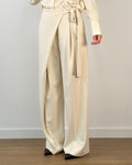 Pantalone Palazzo con Pannello Frontale e Fiocco - Avorio