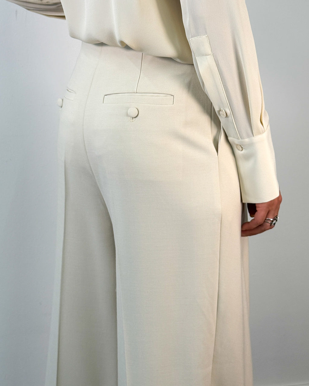 Pantalone Palazzo con Pannello Frontale e Fiocco - Avorio