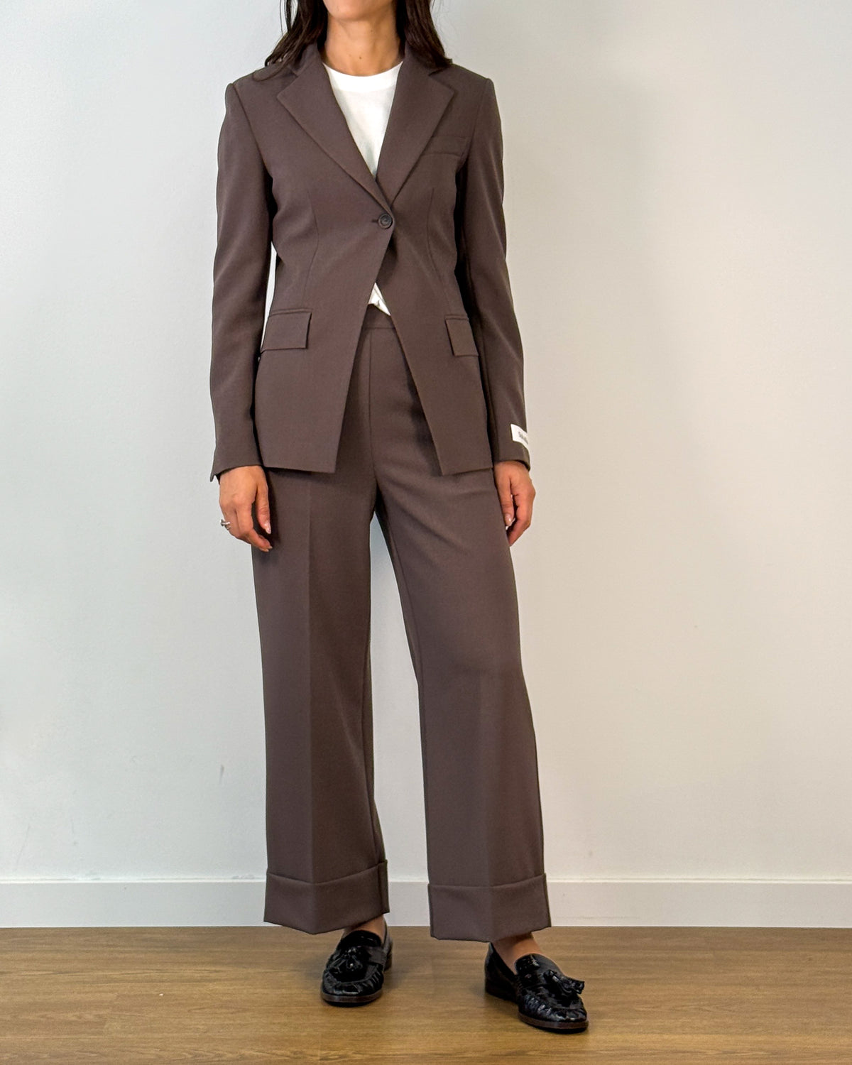 Pantalone Palazzo con Risvolto e Piega Stirata - Testa di Moro