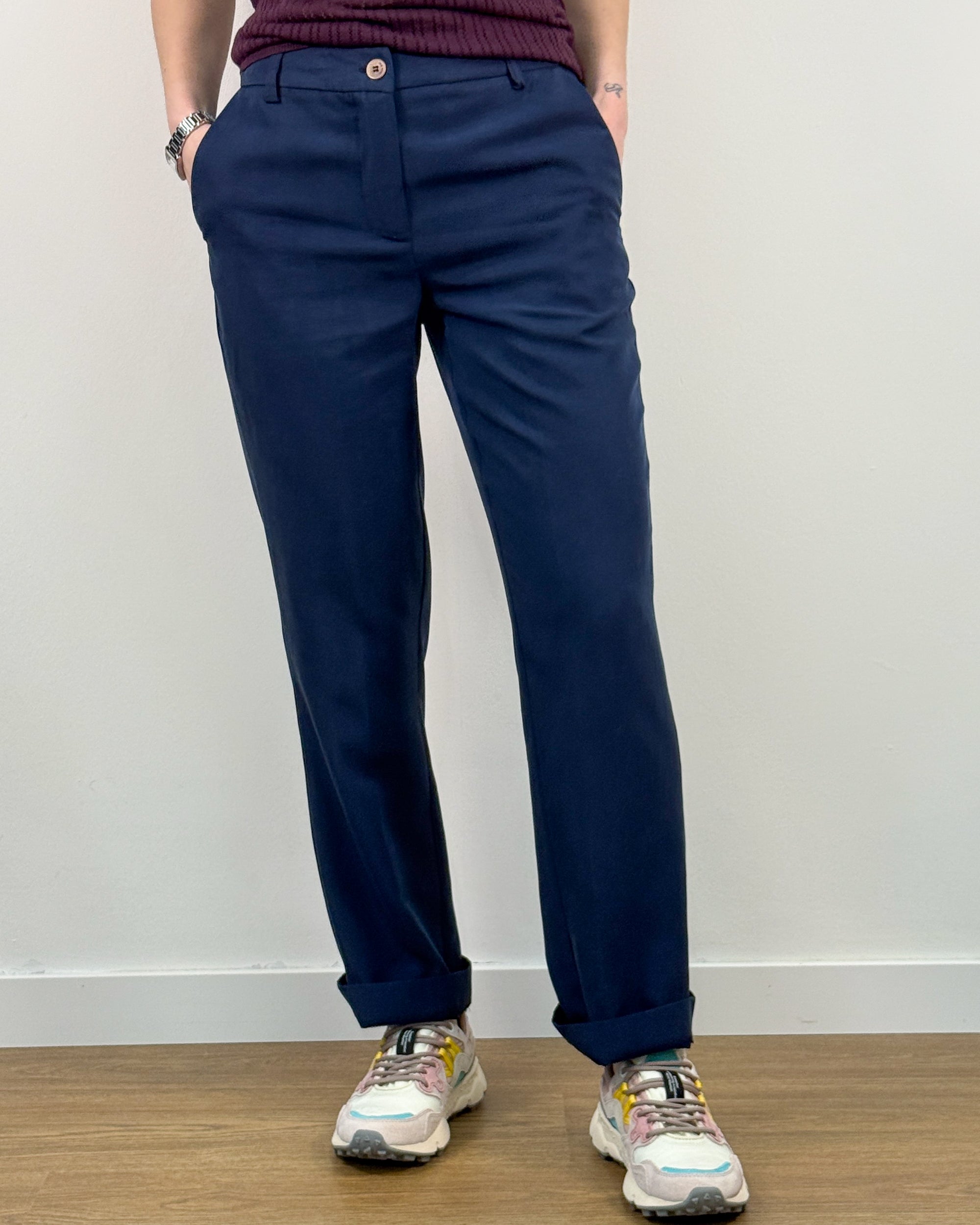 Pantalone Dritto in Misto Tencel - Blu