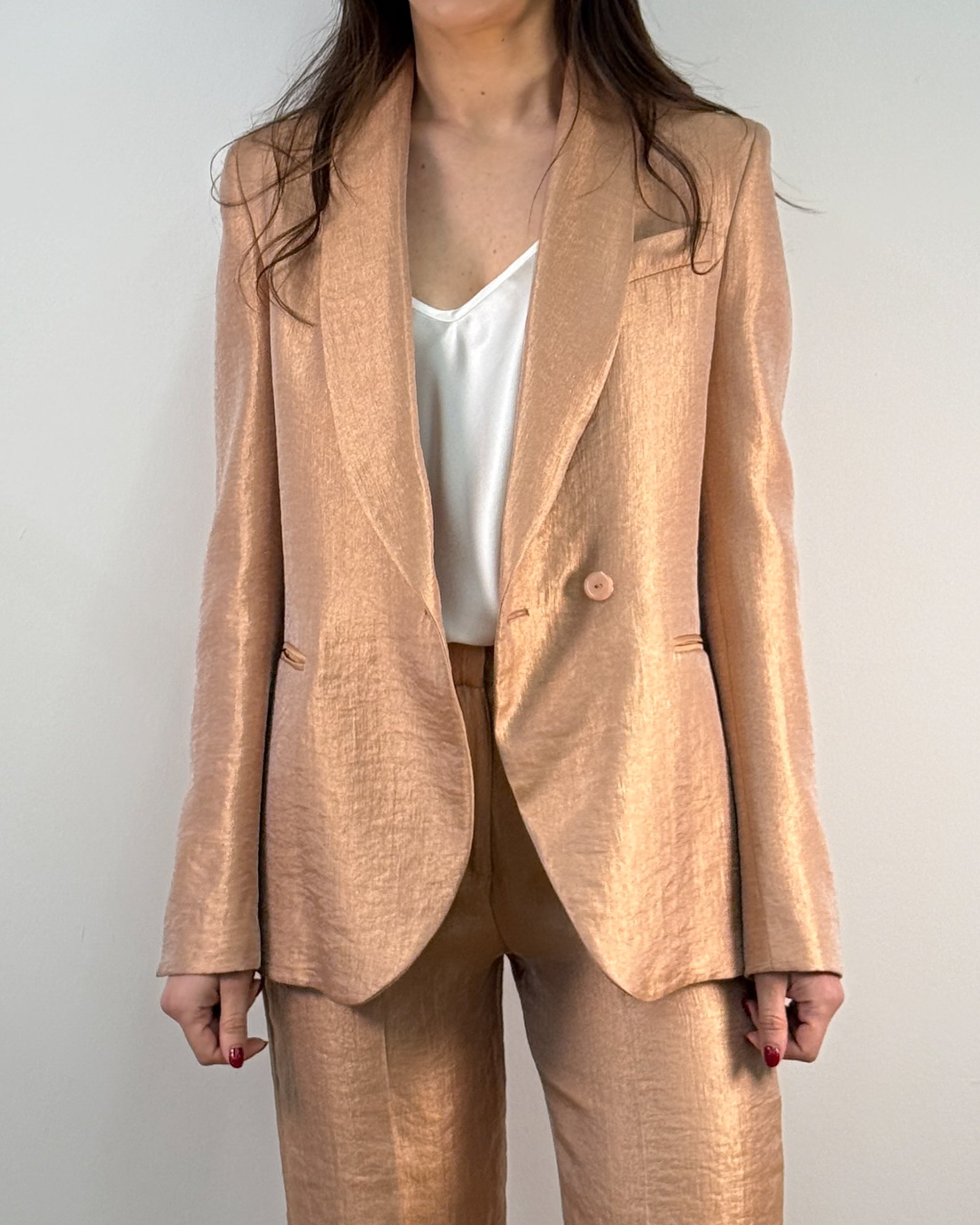 Blazer Monopetto con Revers e Tessuto Laminato - Blush | RAME