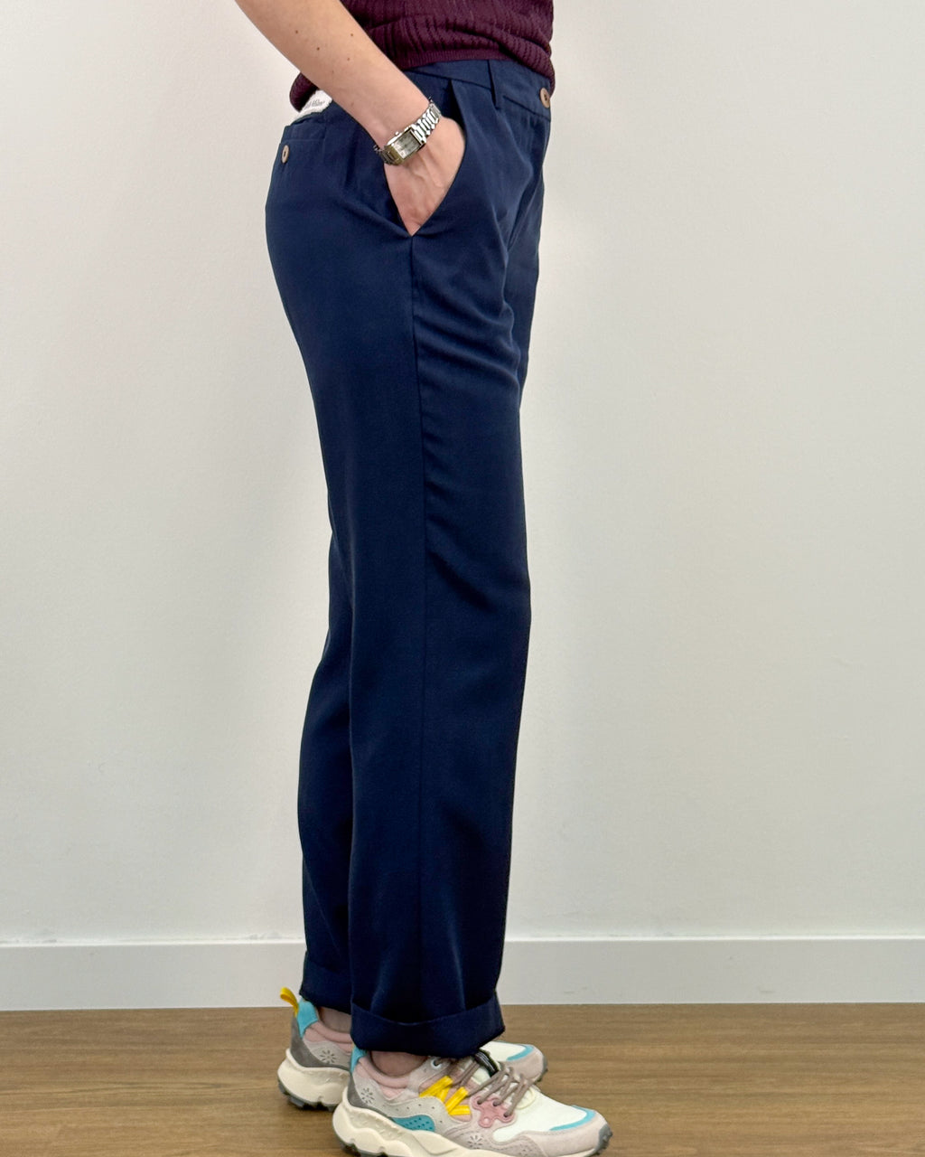 Pantalone Dritto in Misto Tencel - Blu