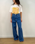 Jeans a Gamba Larga con Ricamo Sangallo - Blu Denim | ISABELLE BLANCHE PARIS