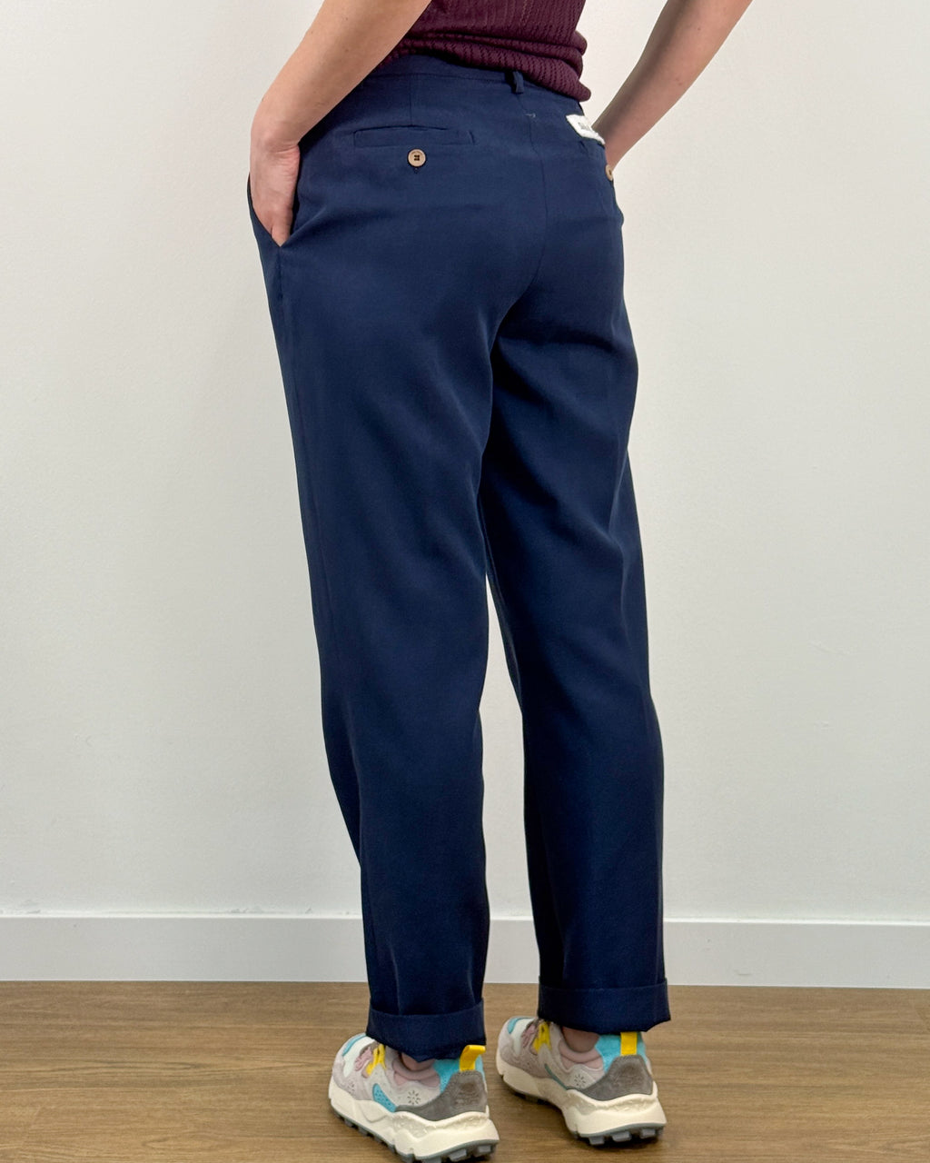 Pantalone Dritto in Misto Tencel - Blu