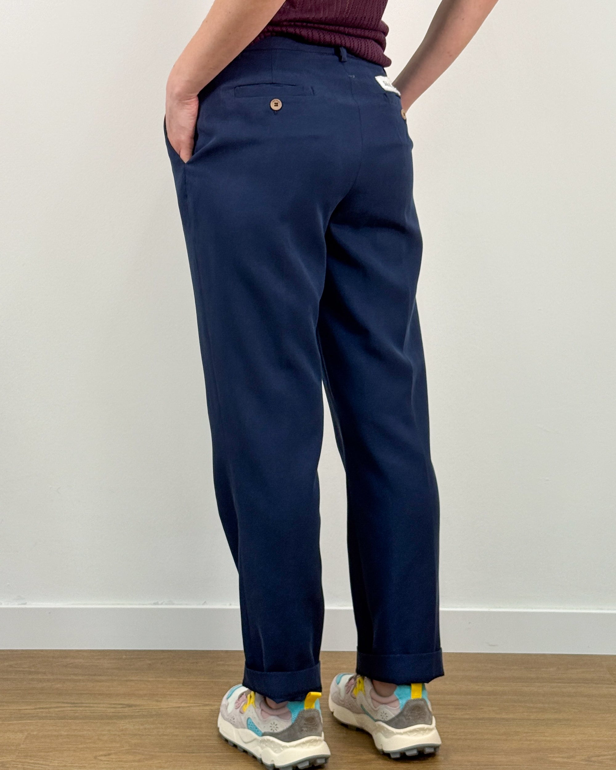 Pantalone Dritto in Misto Tencel - Blu