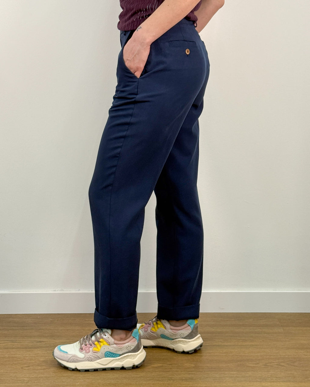 Pantalone Dritto in Misto Tencel - Blu