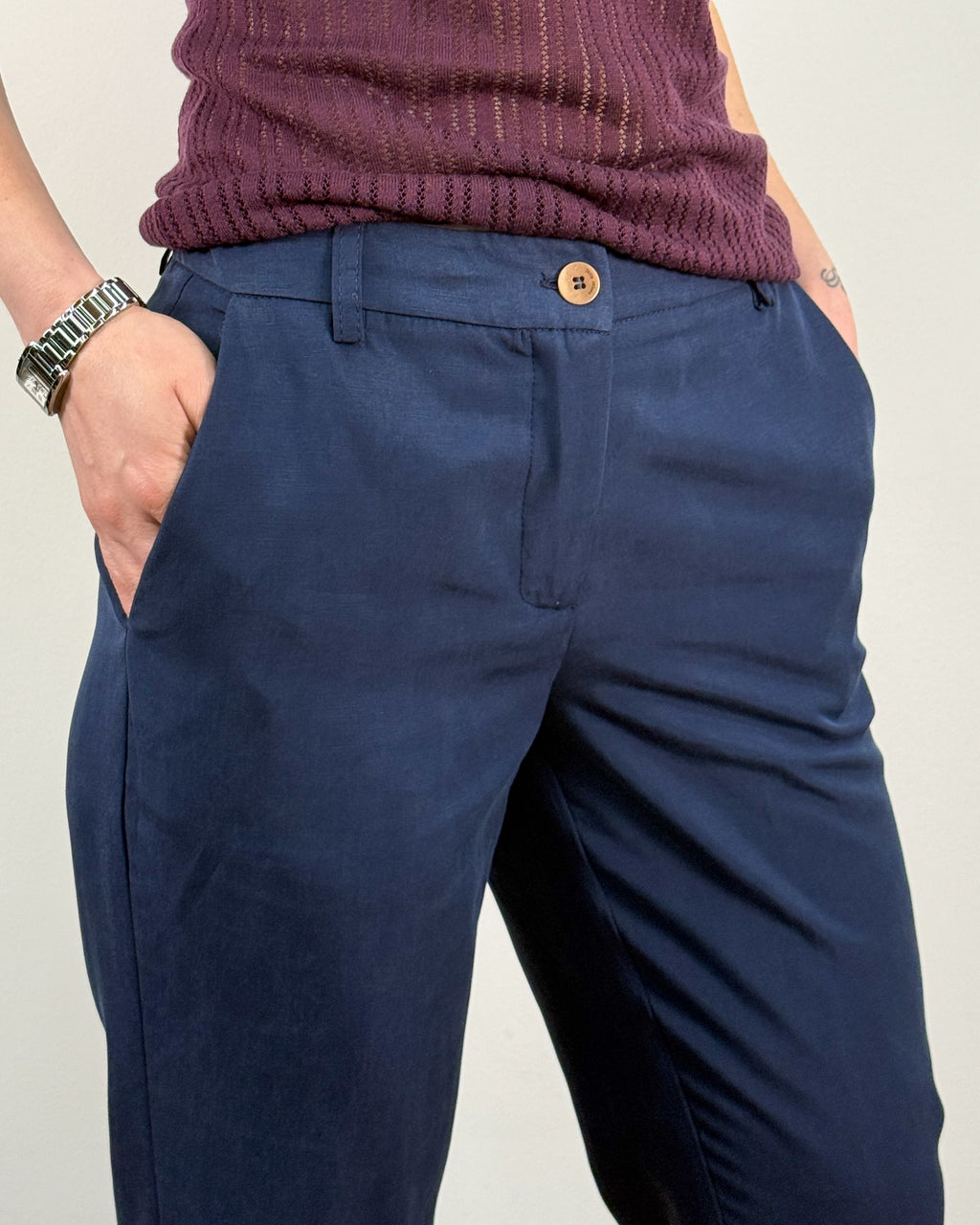 Pantalone Dritto in Misto Tencel - Blu