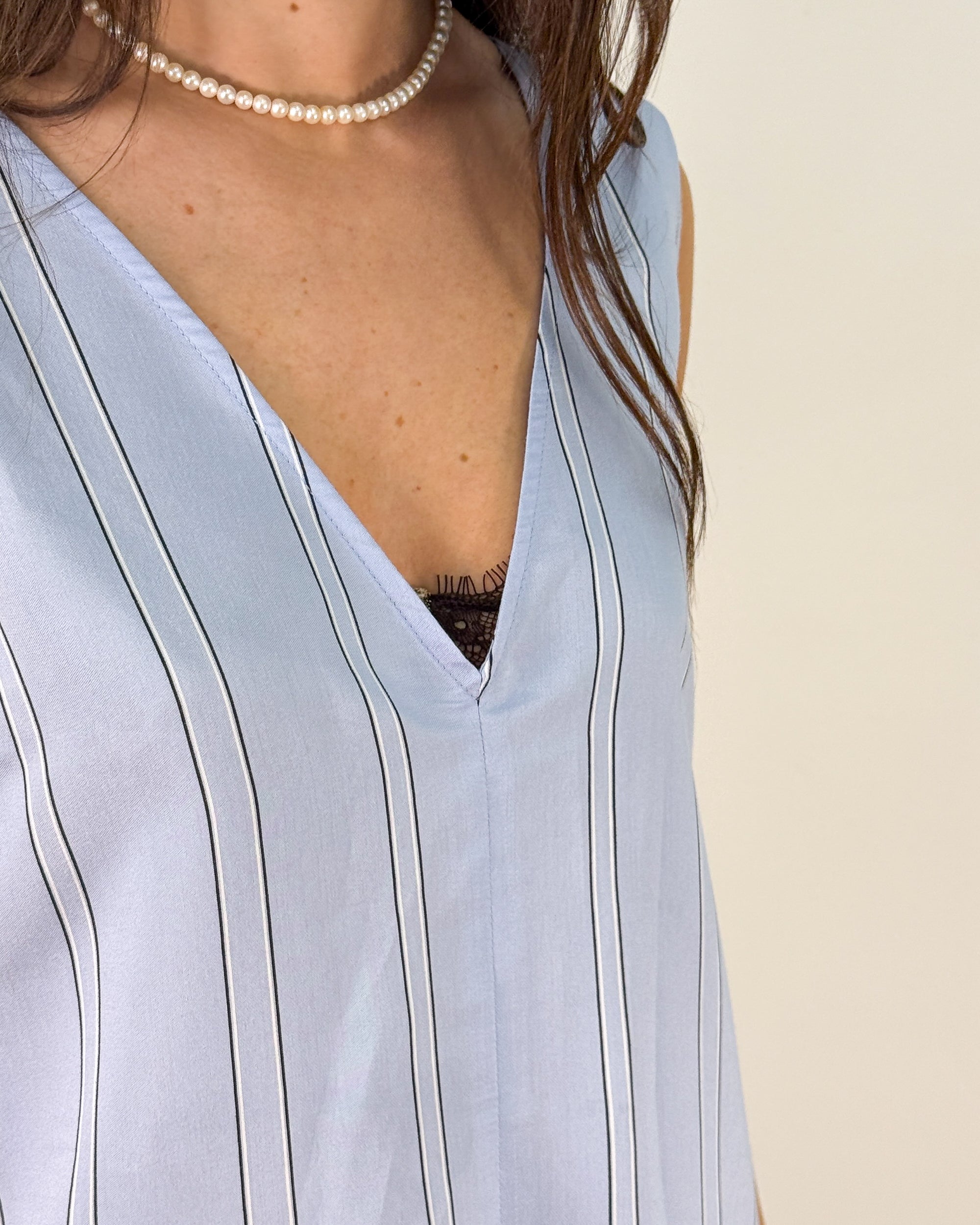 Tuta Corta a Righe con Scollo a V - Azzurro | RAME