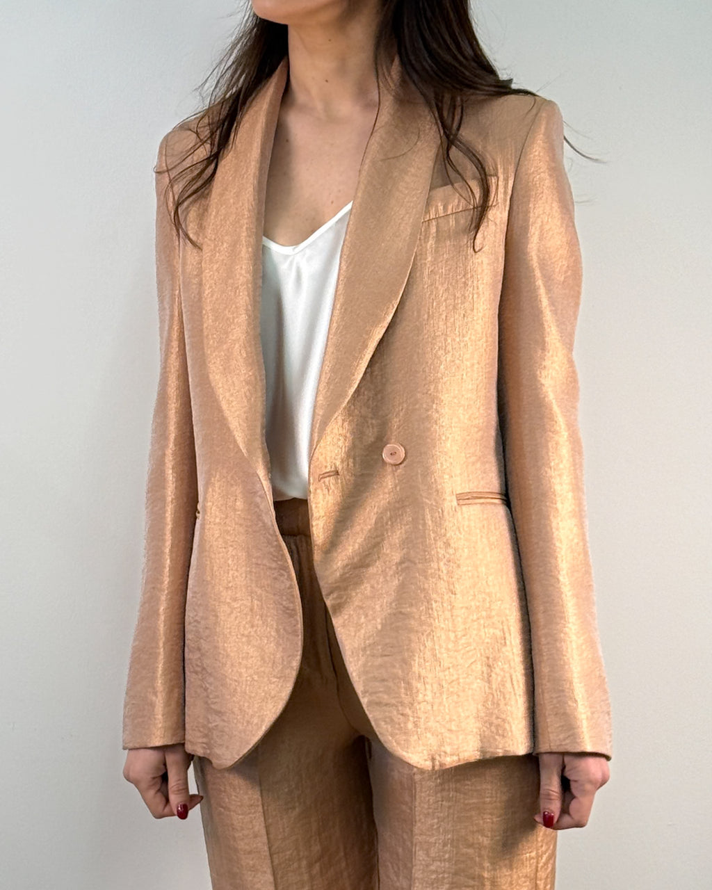 Blazer Monopetto con Revers e Tessuto Laminato - Blush | RAME