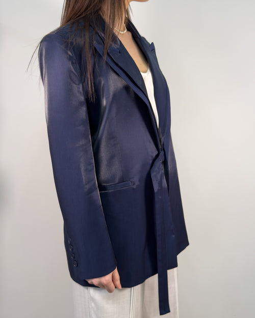 Blazer in Tessuto Lucido con Doppio Rever - Blue Navy - Gold Boutique