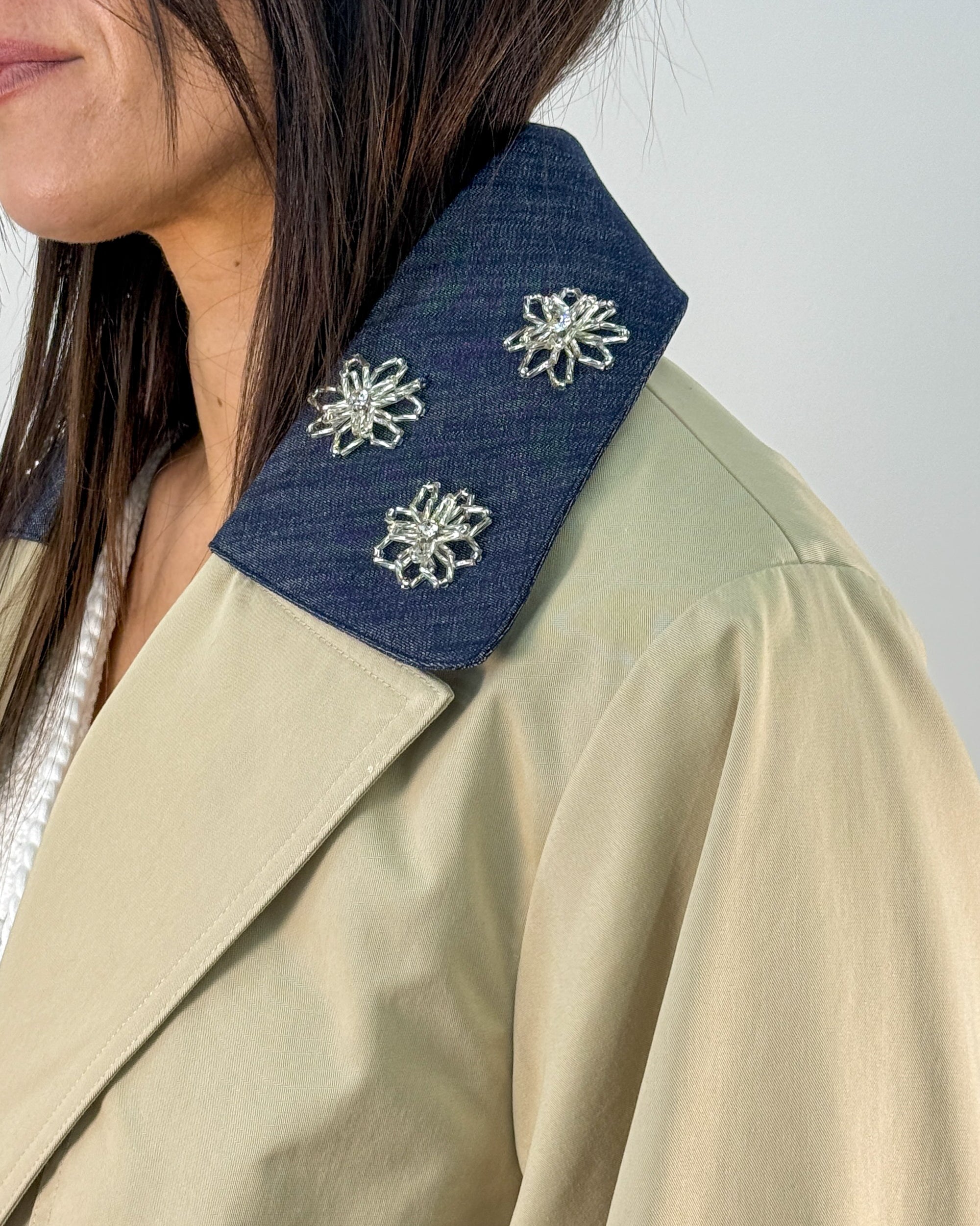 Trench con Colletto Denim Staccabile - Beige - Beatrice B