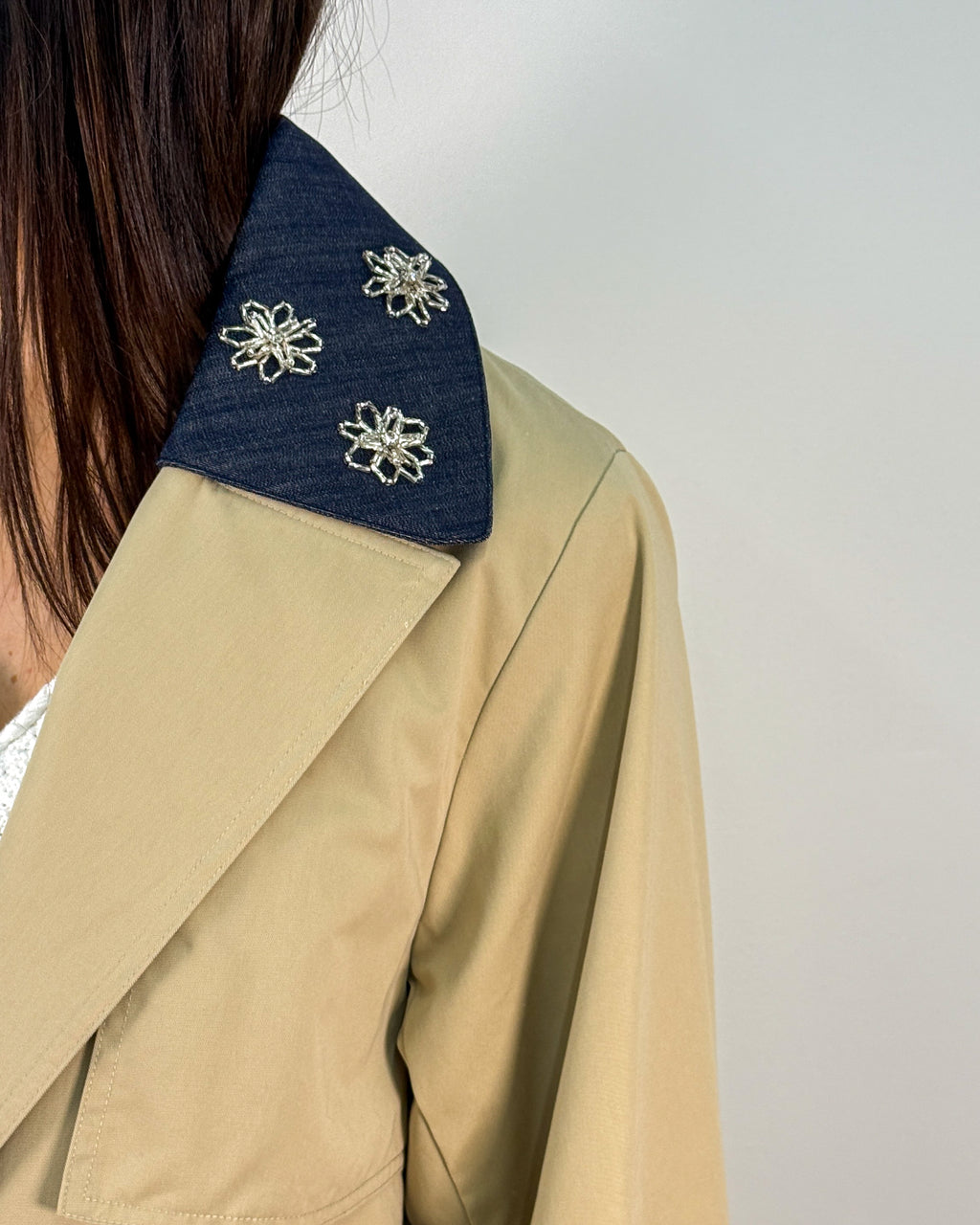 Trench con Colletto Denim Staccabile - Beige - Beatrice B