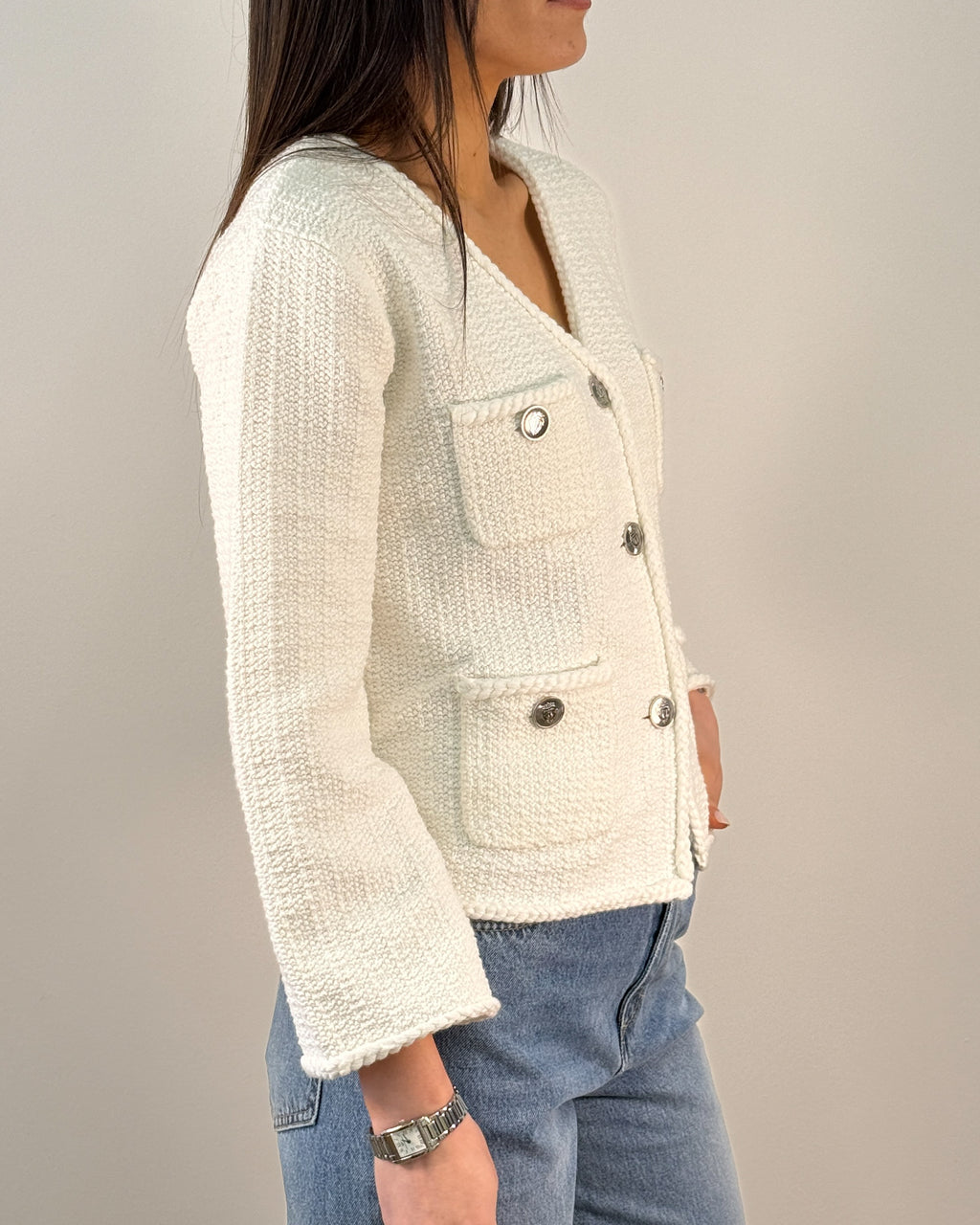 Giacchino in Cotone Bouclé - Bianco Panna - Beatrice B