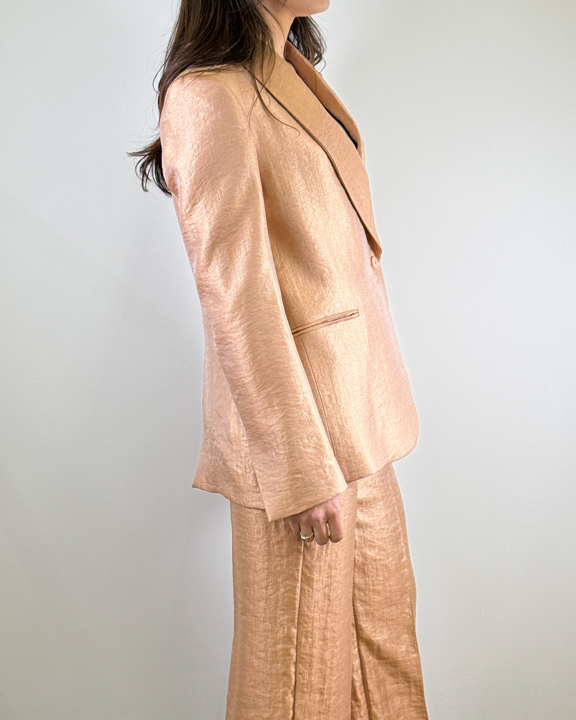 Blazer Monopetto con Revers e Tessuto Laminato - Blush | RAME