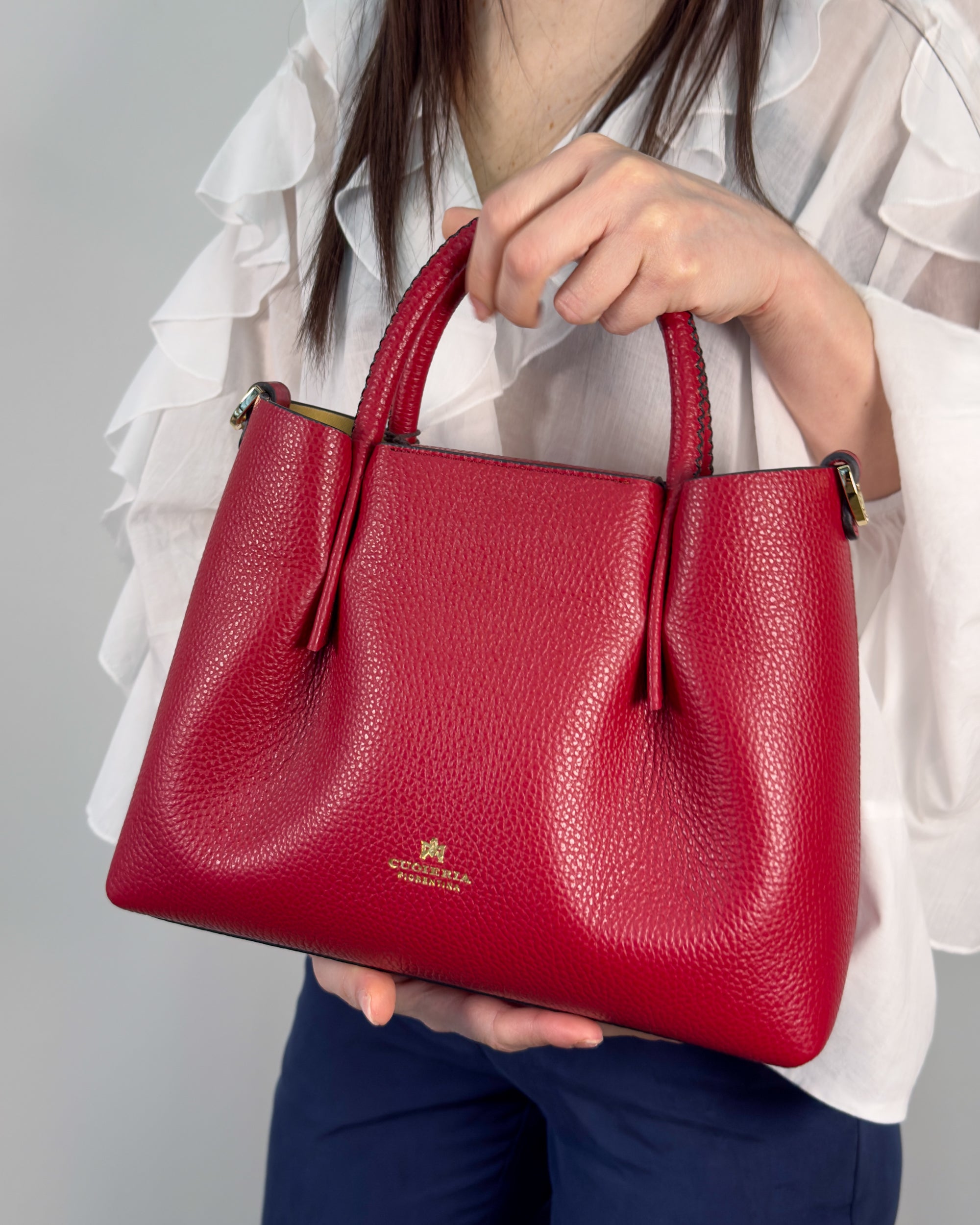 Borsa Candy Small Tote Bag in Pelle Pieno Fiore - Cherry - Gold Boutique