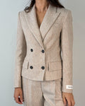 Giacca Doppiopetto in Spigato con Revers a Lancia - Beige