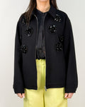 Caban Nero con Zip e Applicazioni Floreali in Paillettes | ISABELLE BLANCHE PARIS