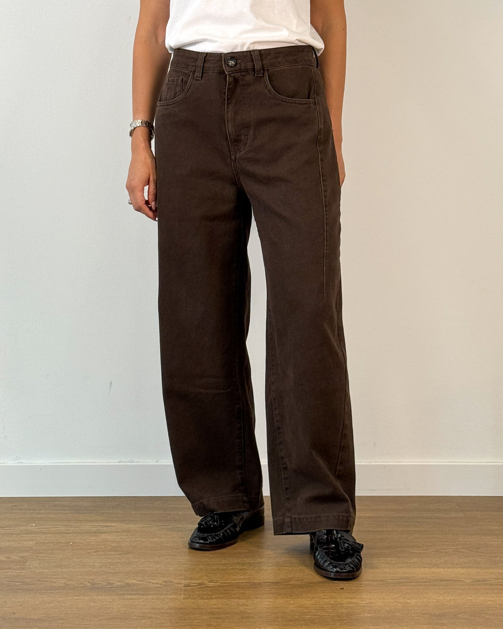 Pantalone Barrel in Cotone - Coffee Brown