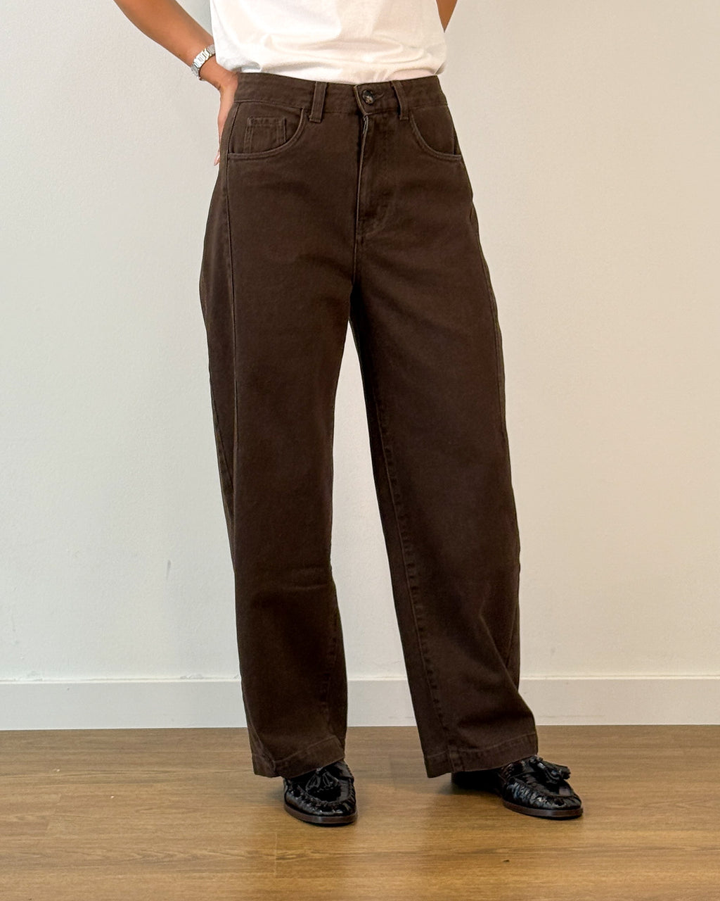 Pantalone Barrel in Cotone - Coffee Brown