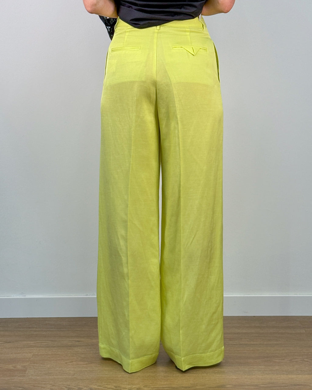 Pantalone Sartoriale Wide Leg in Tessuto Lucido - Limonade | ISABELLE BLANCHE PARIS