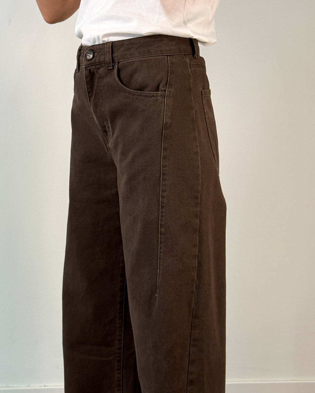 Pantalone Barrel in Cotone - Coffee Brown
