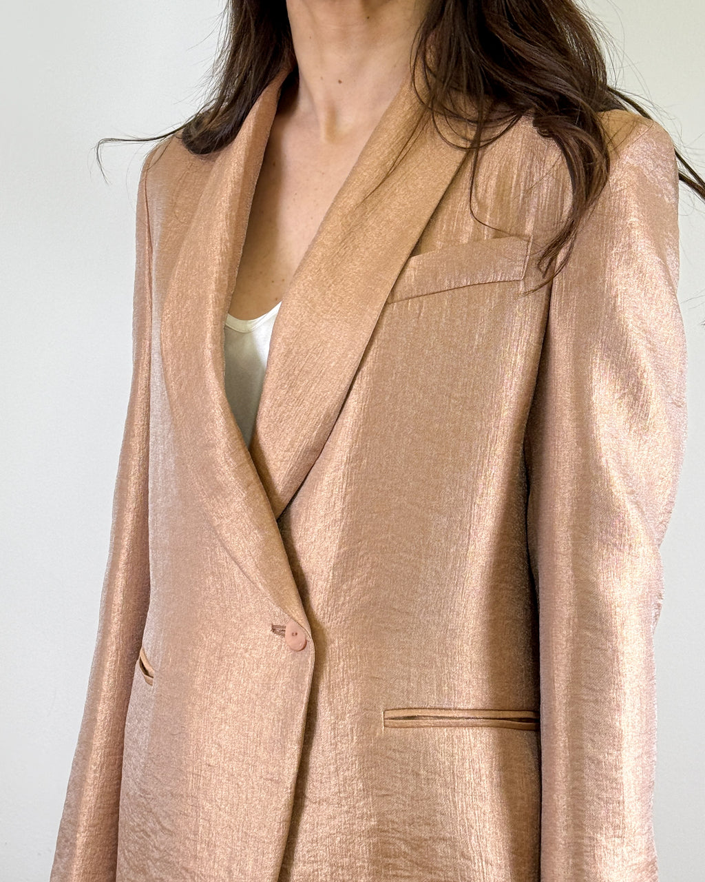 Blazer Monopetto con Revers e Tessuto Laminato - Blush | RAME