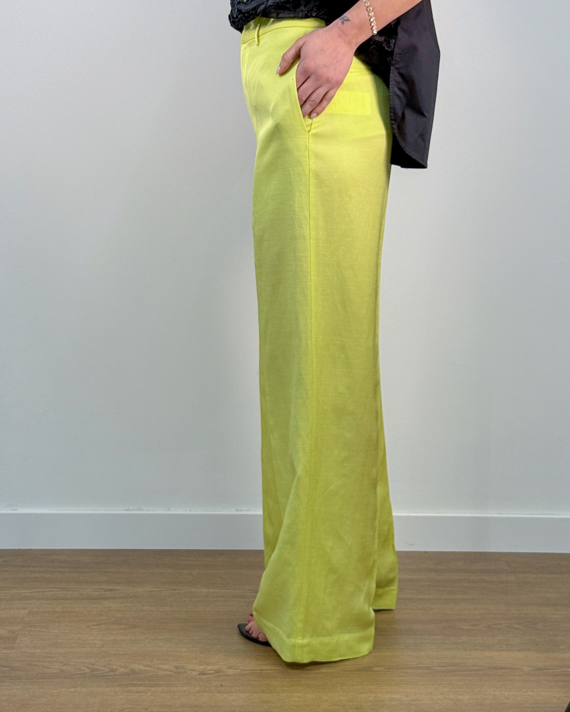 Pantalone Sartoriale Wide Leg in Tessuto Lucido - Limonade | ISABELLE BLANCHE PARIS