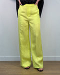 Pantalone Sartoriale Wide Leg in Tessuto Lucido - Limonade | ISABELLE BLANCHE PARIS