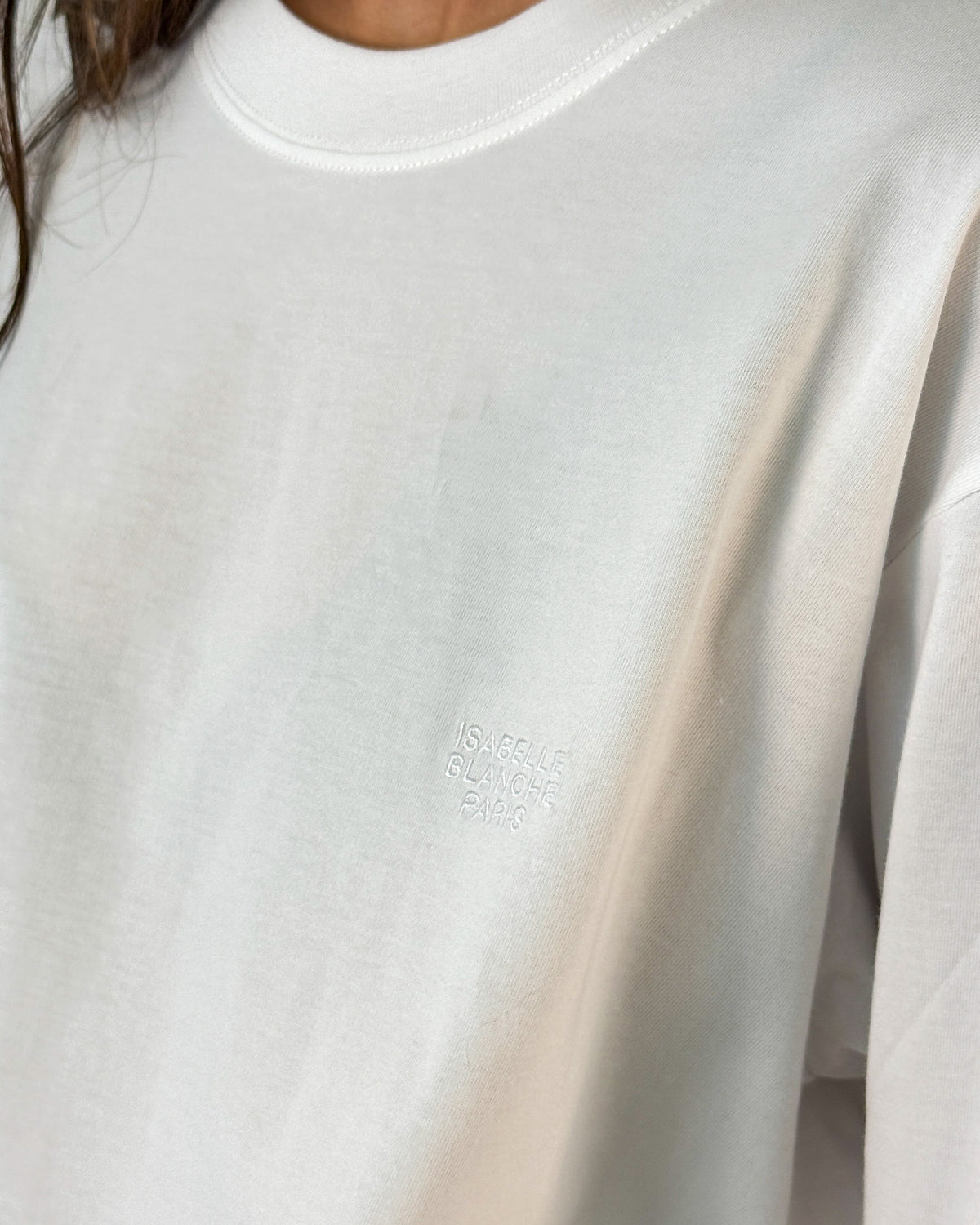 T-Shirt Manica Lunga in Cotone con Logo Ricamato Tono su Tono - Bianco