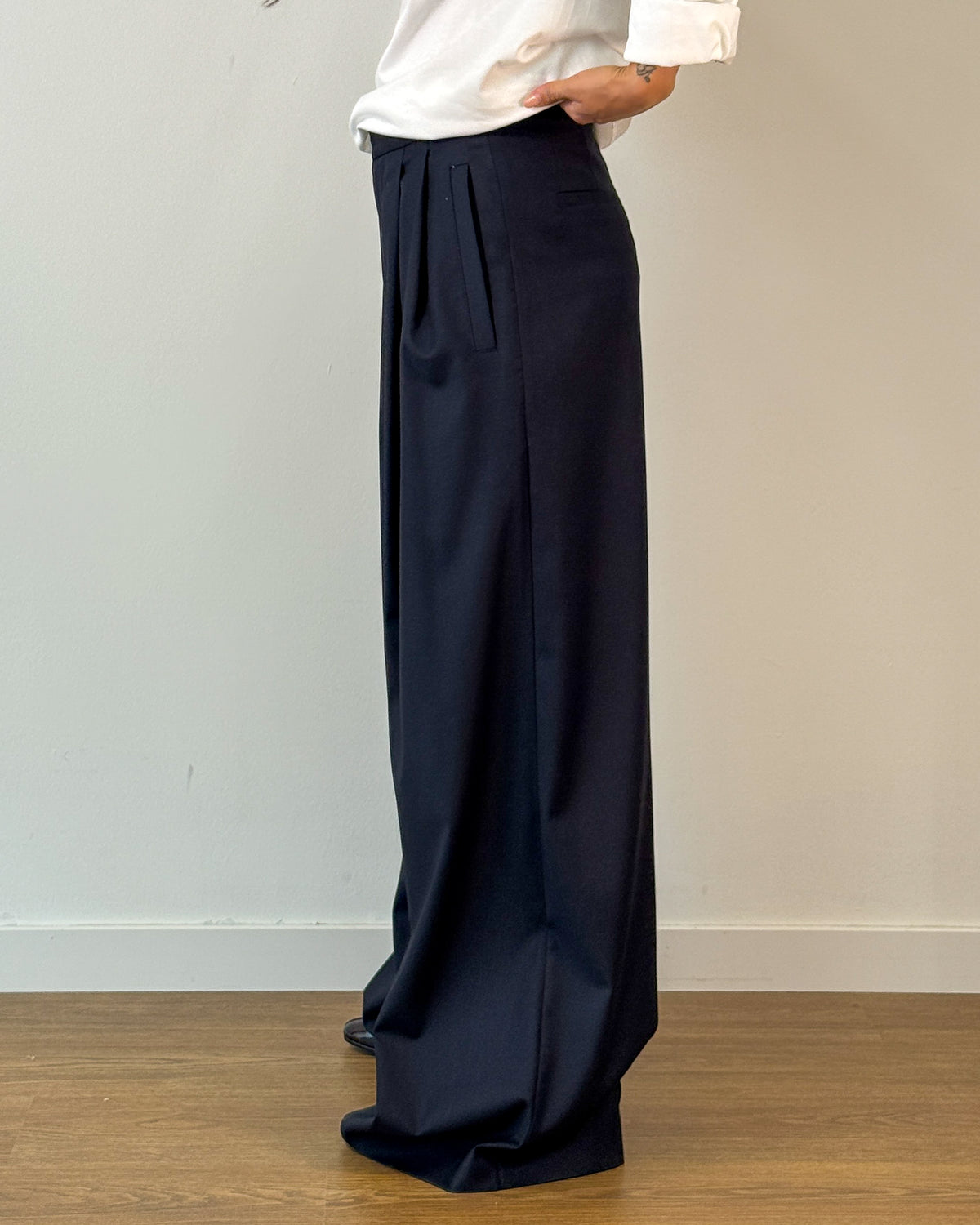 Pantalone Wide Leg con Pieghe Davanti - Blue Nights