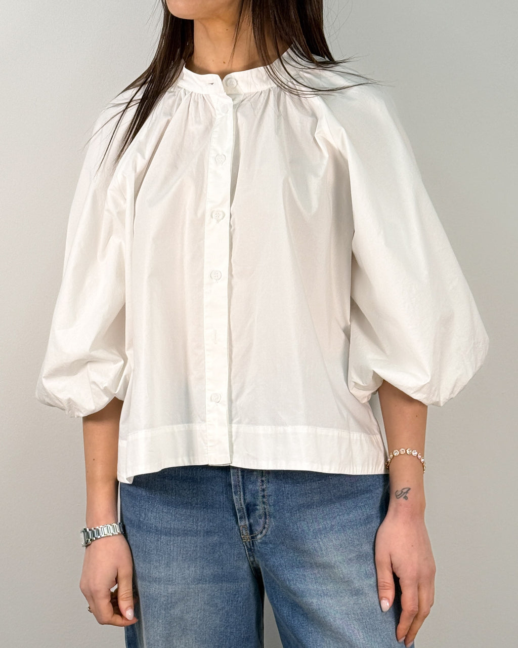 Camicia Bianca in Cotone con Manica a Palloncino | HANAMI D'OR