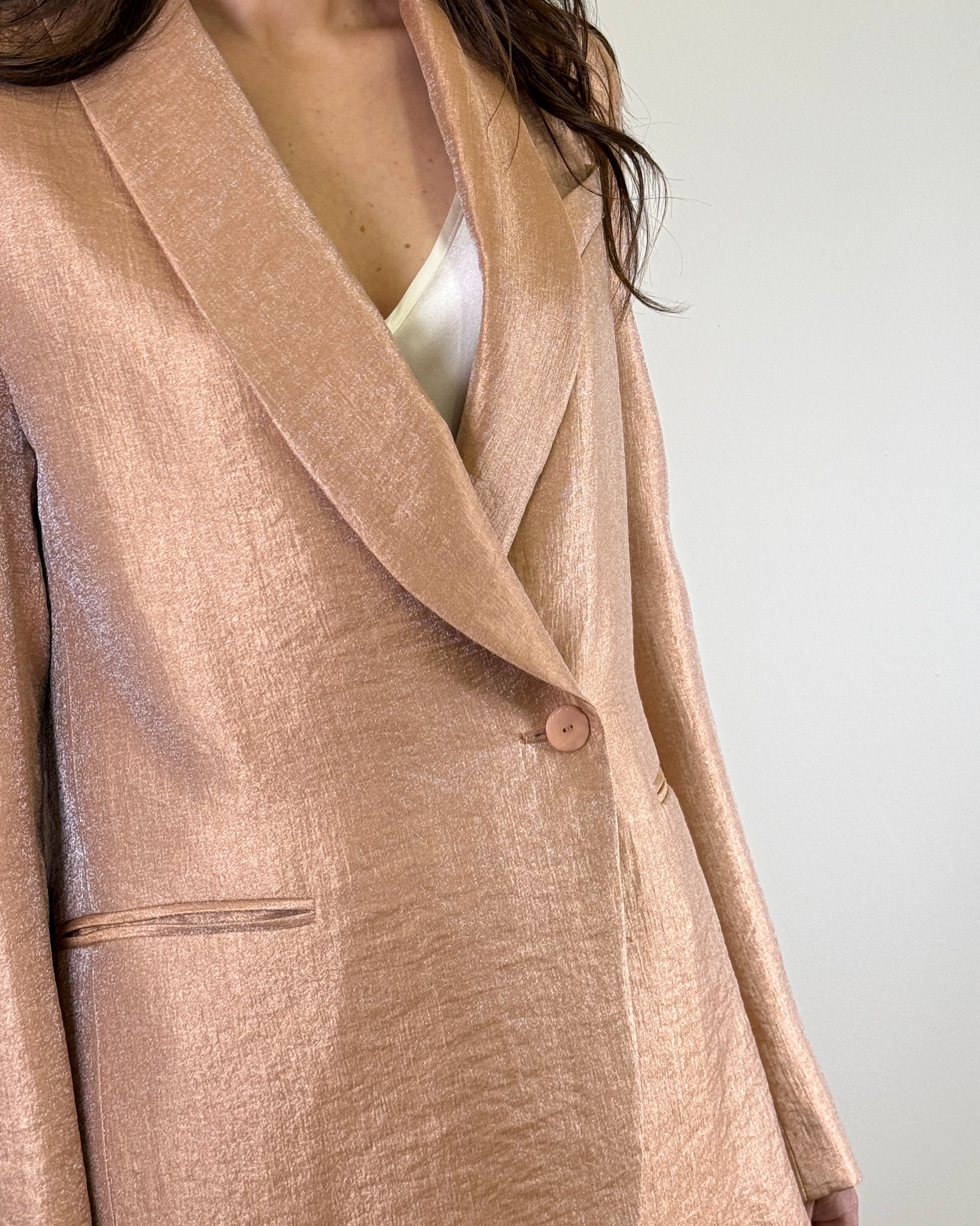 Blazer Monopetto con Revers e Tessuto Laminato - Blush | RAME