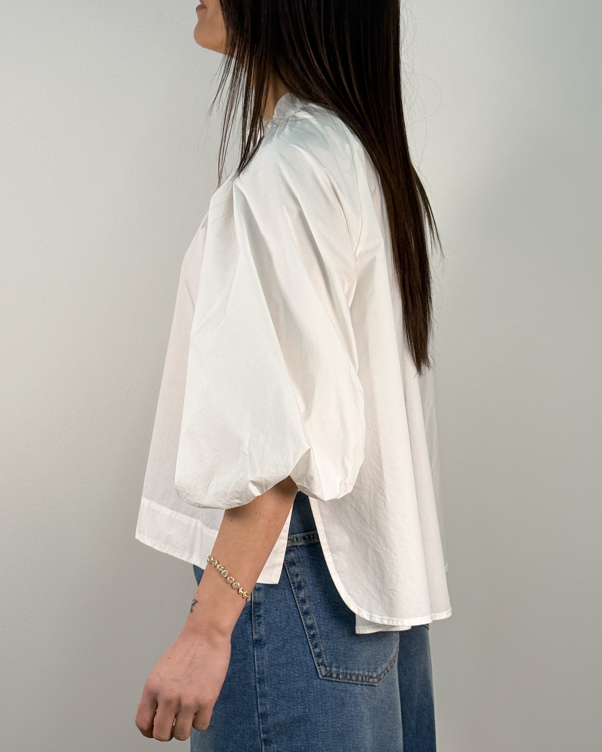 Camicia Bianca in Cotone con Manica a Palloncino | HANAMI D'OR