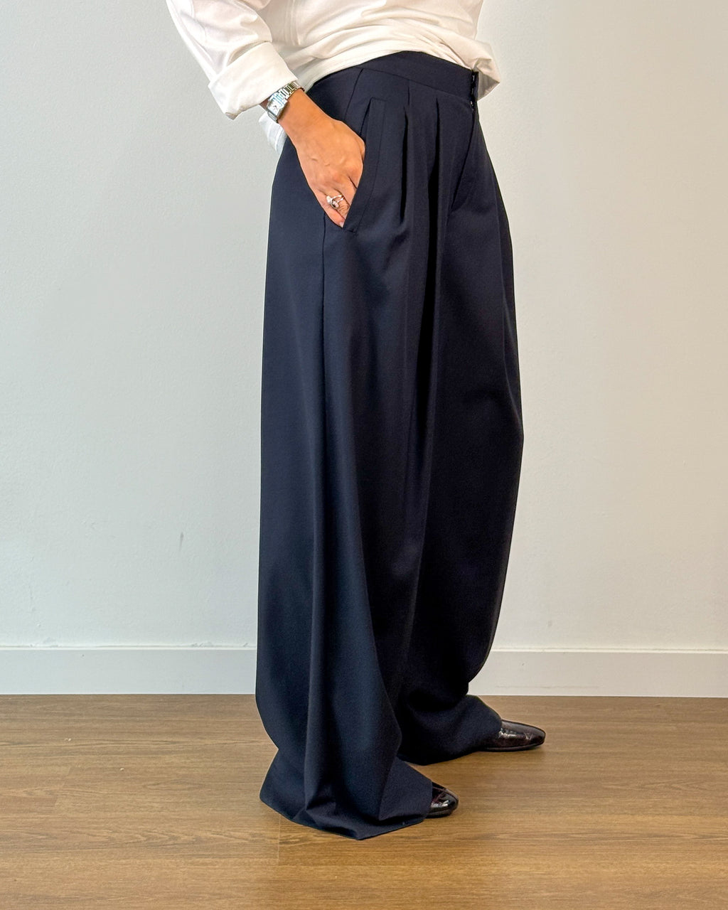Pantalone Wide Leg con Pieghe Davanti - Blue Nights