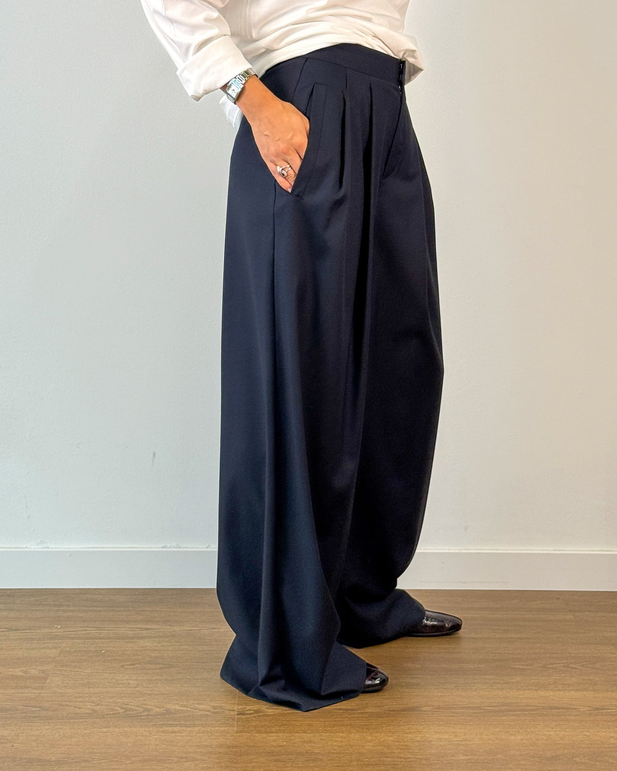 Pantalone Wide Leg con Pieghe Davanti - Blue Nights