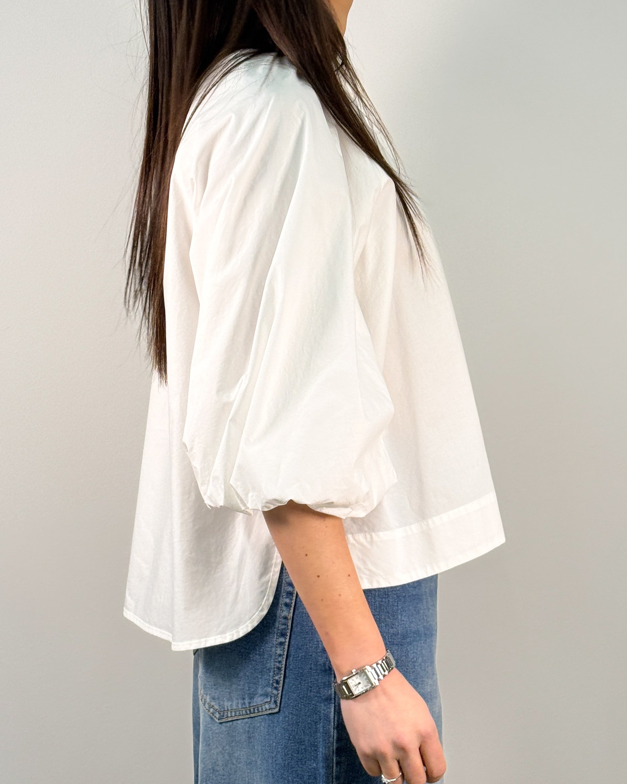 Camicia Bianca in Cotone con Manica a Palloncino | HANAMI D'OR